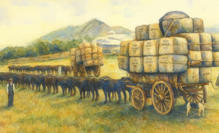 Belltrees Wool en route to Scone railway station c. 1901. AI generated image