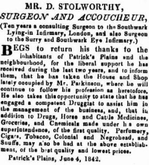 David Stolworthy commencing practice at Patrick Plains Hunter River Gazette 11 June 1842