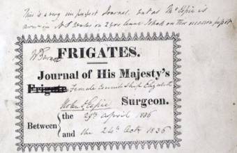 Front cover of the medical journal of Robert Espie on the voyage of the convict ship Elizabeth in 1836