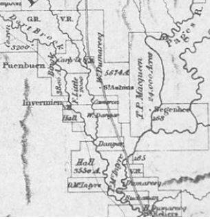 Map showing the location of George Hall's estate in the Hunter Valley c. 1837