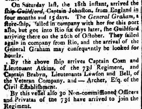 Arrival of the Guildford in 1812