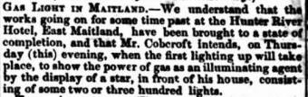 Hunter River Hotel Gas Lights 1856