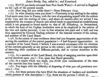 The Evidence of James Busby before the Select Committee Investigating Secondary Punishment of convicts