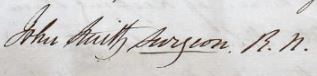 Signature of John Smith on the Medical Journal of the voyage of the Clyde in 1838
