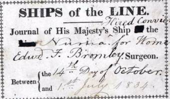 Front Cover of Edward Foord Bromley's Medical Journal on the voyage of the Numa in 1834