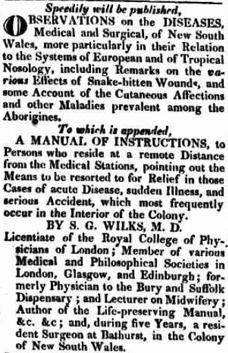 Stephen Wilks publication Sydney Gazette 1 December 1828