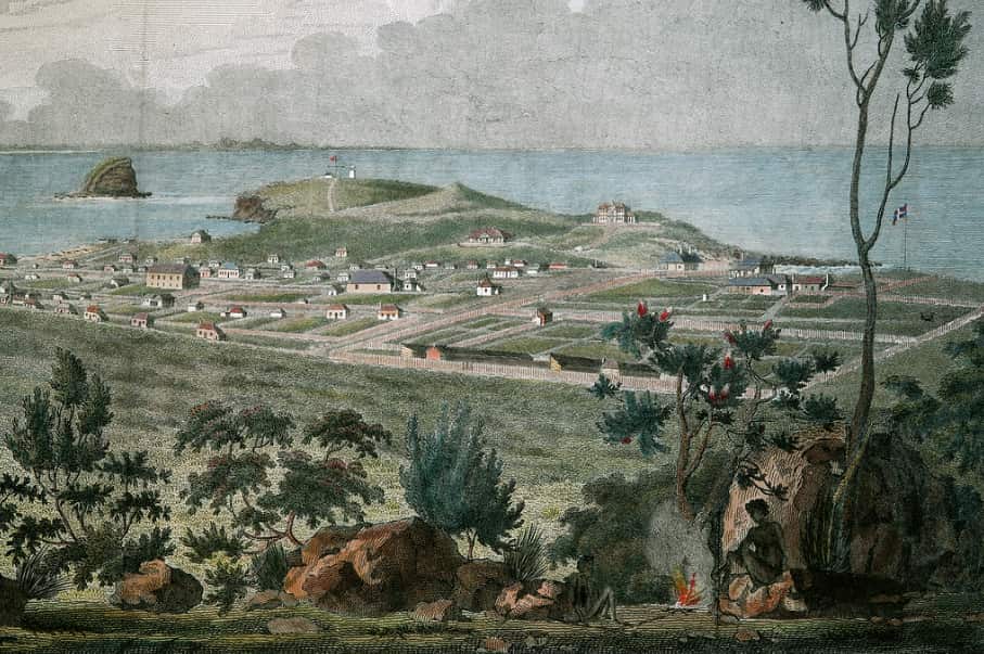 A section of an engraving by Walter Preston showing details of Newcastle in 1812. Hunter Living Histories, Courtesy Newcastle Region Art Gallery