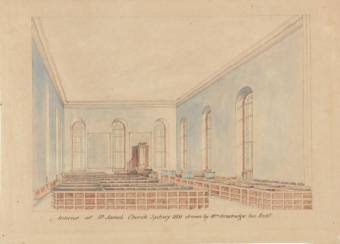 Interior of St. James Church in 1831. Painted by William Bradridge - National Library of Australia